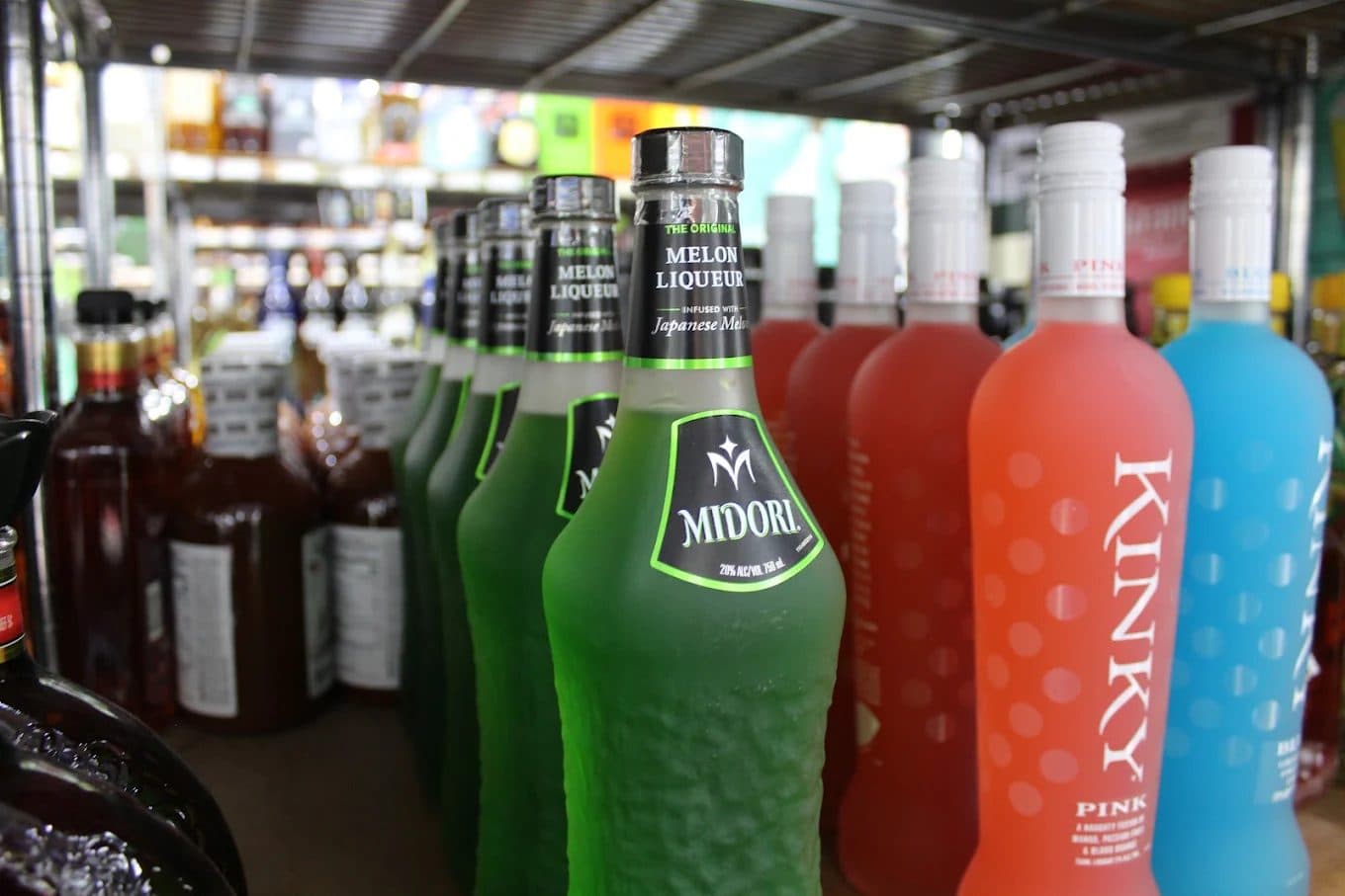 Colorful liqueur bottles